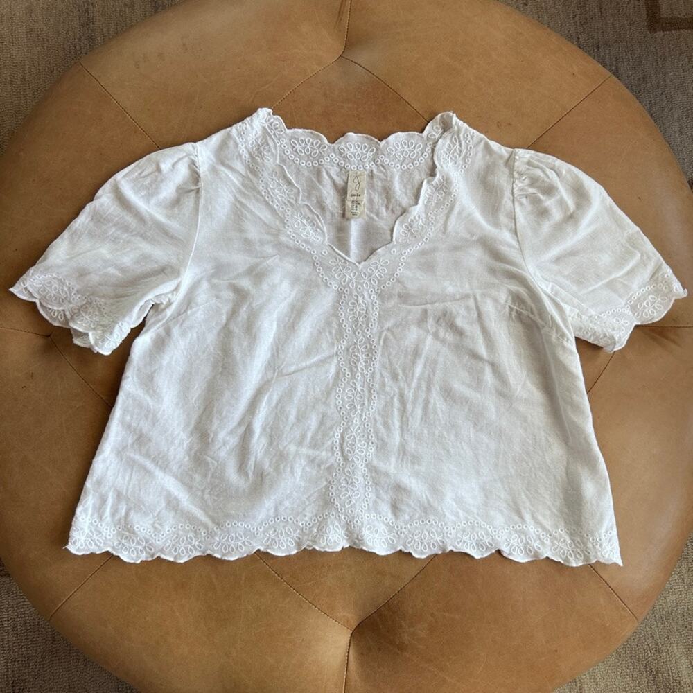 Joie Linen Cotton Eyelet Embroidered Top White Scalloped Prairie French Girl M - Picture 5 of 10